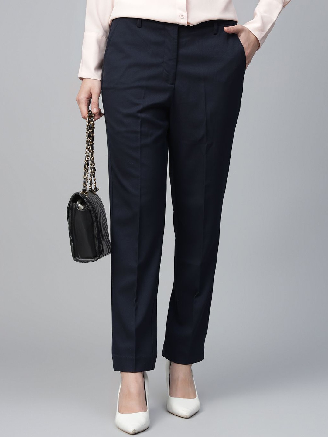 

Hancock Women Slim Fit Wrinkle Free Trousers, Navy blue