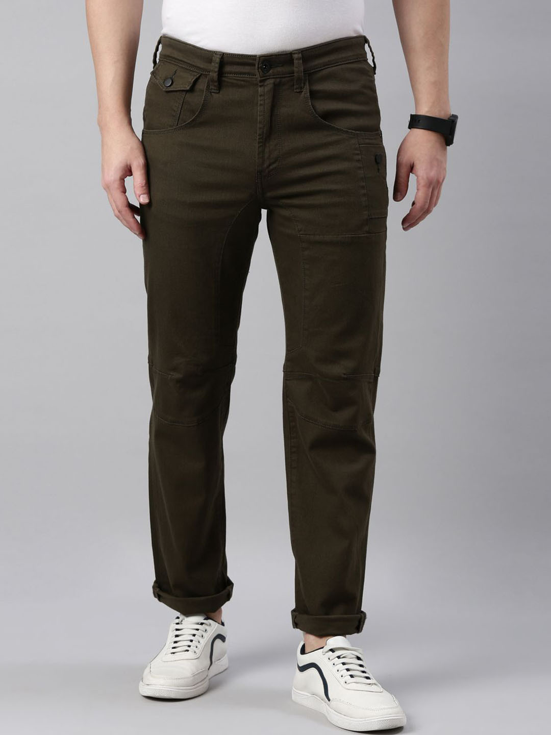 

American Bull Men Regular Fit Stretchable Jeans, Olive