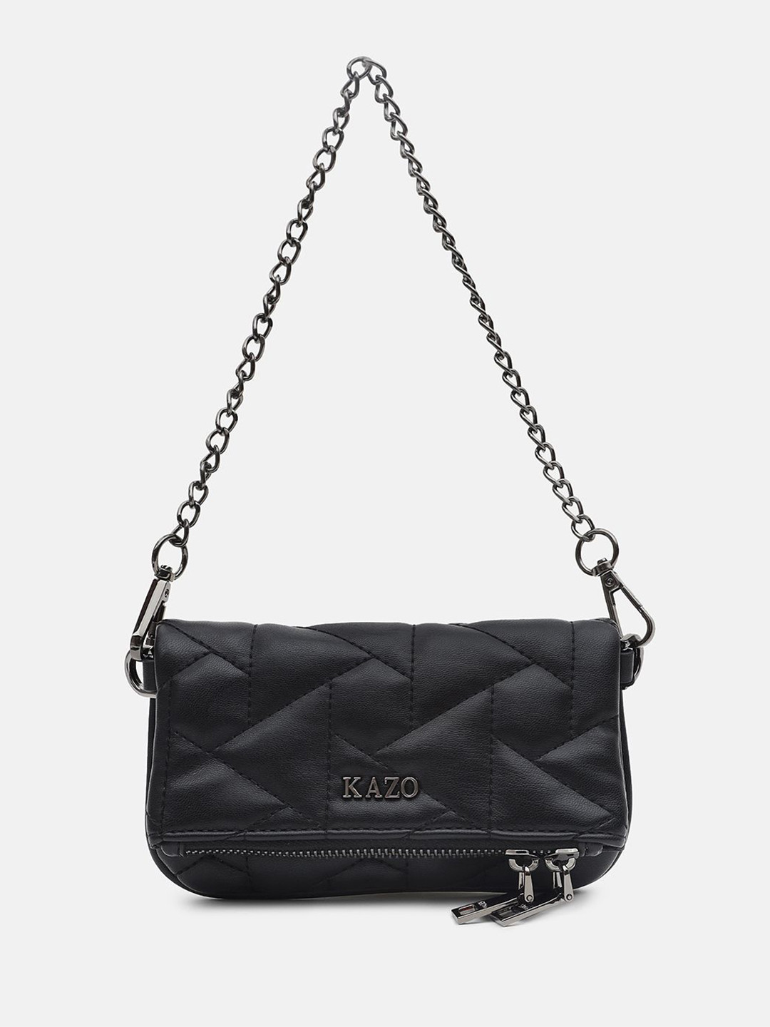 

Kazo Women Quilted Solid Sling Bag with detachable strap, Black