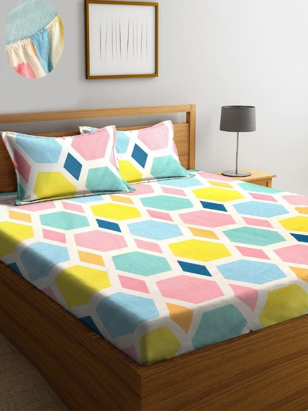 

MORADO Blue & Pink Floral 210 TC Queen Bedsheet Set 1.8 x 1.9 Mts