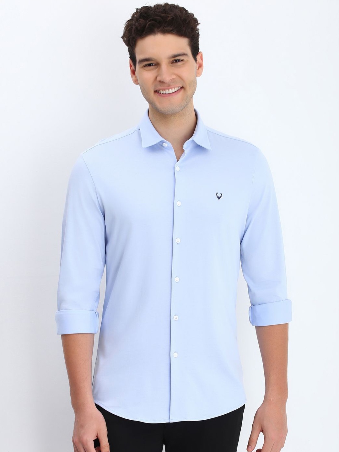 

Allen Solly Men Spread Collar Solid Cotton Casual Shirt, Blue