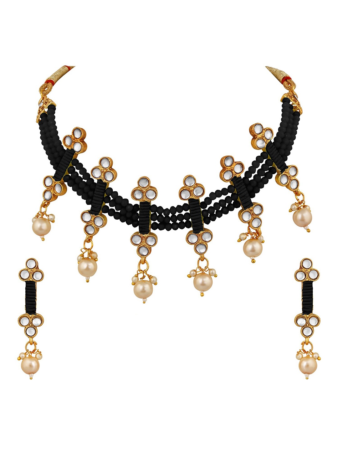 

Stefan Gold-Plated Kundan-Studded 3-Layered Jewellery Set