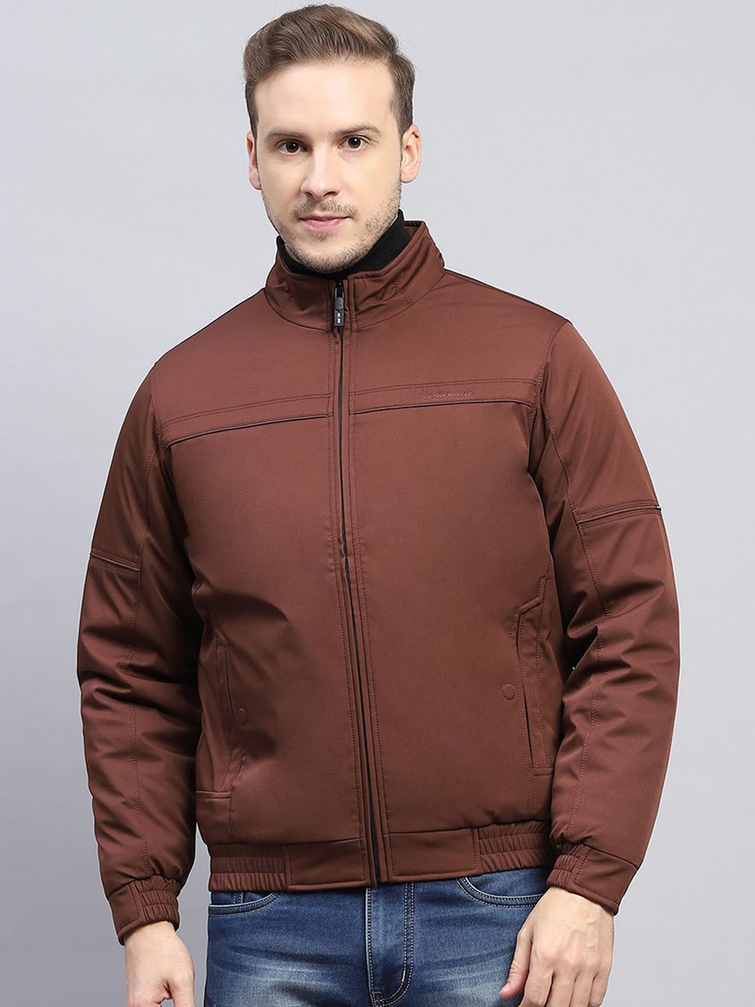 

Monte Carlo Men Mock Collar Solid Casual Padded Jacket, Brown