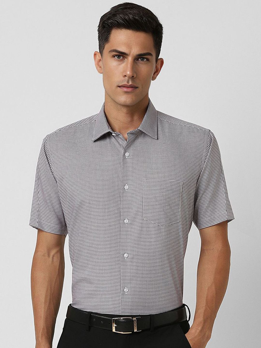 

Van Heusen Men Spread Collar Micro Checked Cotton Formal Shirt, White