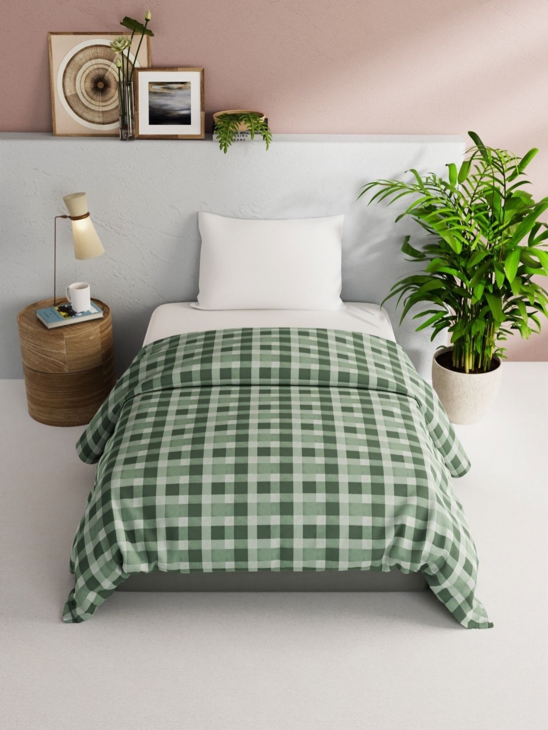 

BIANCA Green Checked AC Room 150 GSM Cotton Single Bed Comforter