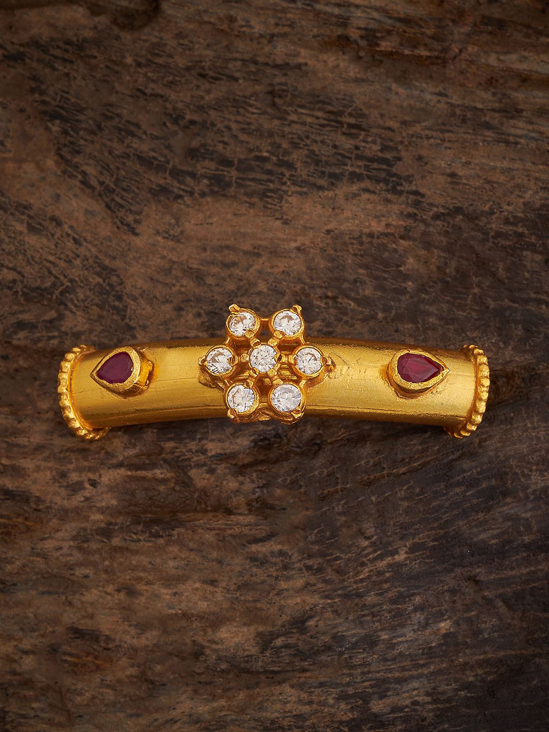 

Kushal's Fashion Jewellery 92.5 Pure Silver Gold Plated Stones Studded Temple Bangle