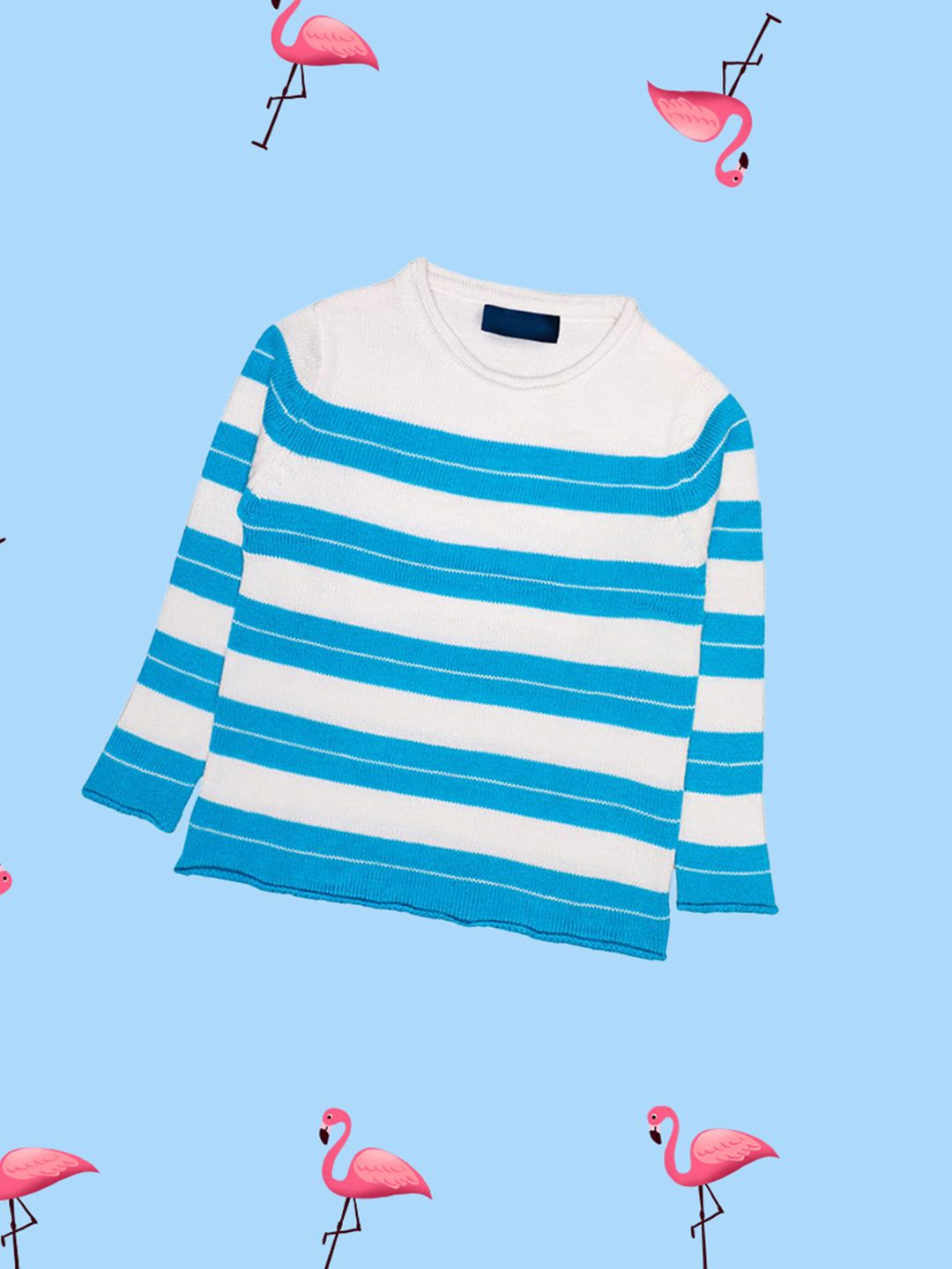 

CHKOKKO Girls Striped Woollen Pullover, Blue