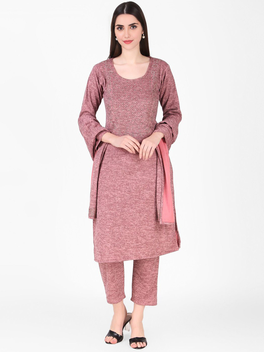 

FNOCKS Women Embroidered Regular Sequinned Kurta with Trousers & With Dupatta, Pink