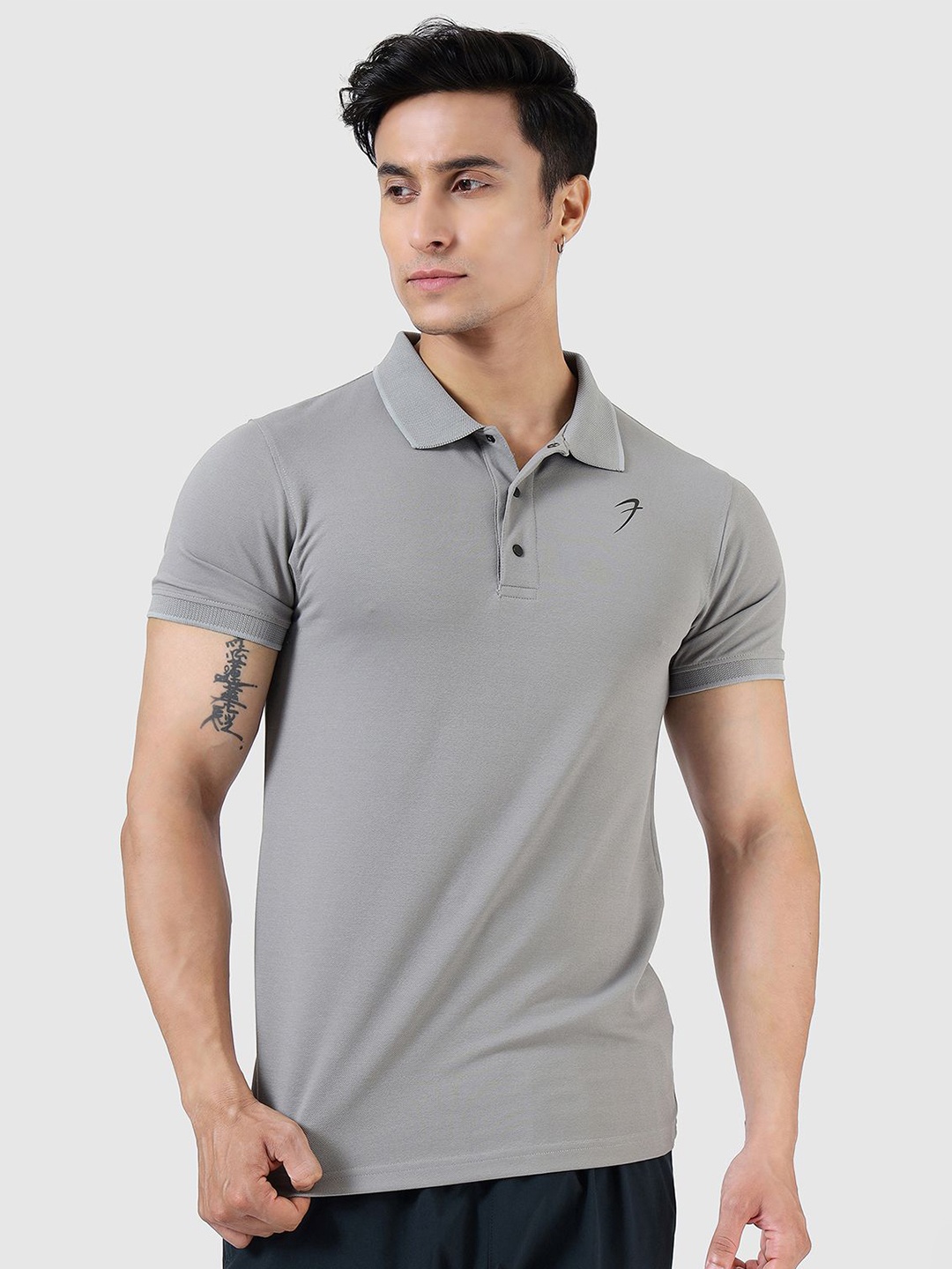 

FUAARK Men Anti Odour Solid Polo Collar Cotton Slim Fit T-shirt, Grey