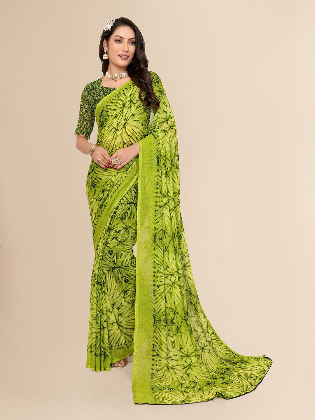 

Moda Rapido Poly Georgette Saree, Green