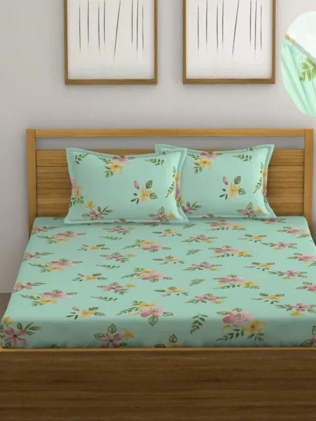 

MORADO Green & Yellow Floral 210 TC Queen Bedsheet Set 1.8 x 1.9 Mts