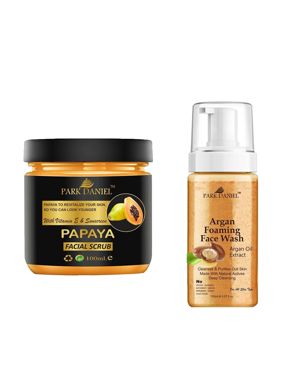 

Park Daniel Set of Papaya Facial Scrub - 100ml & Argan Foaming Face Wash - 130ml, Yellow