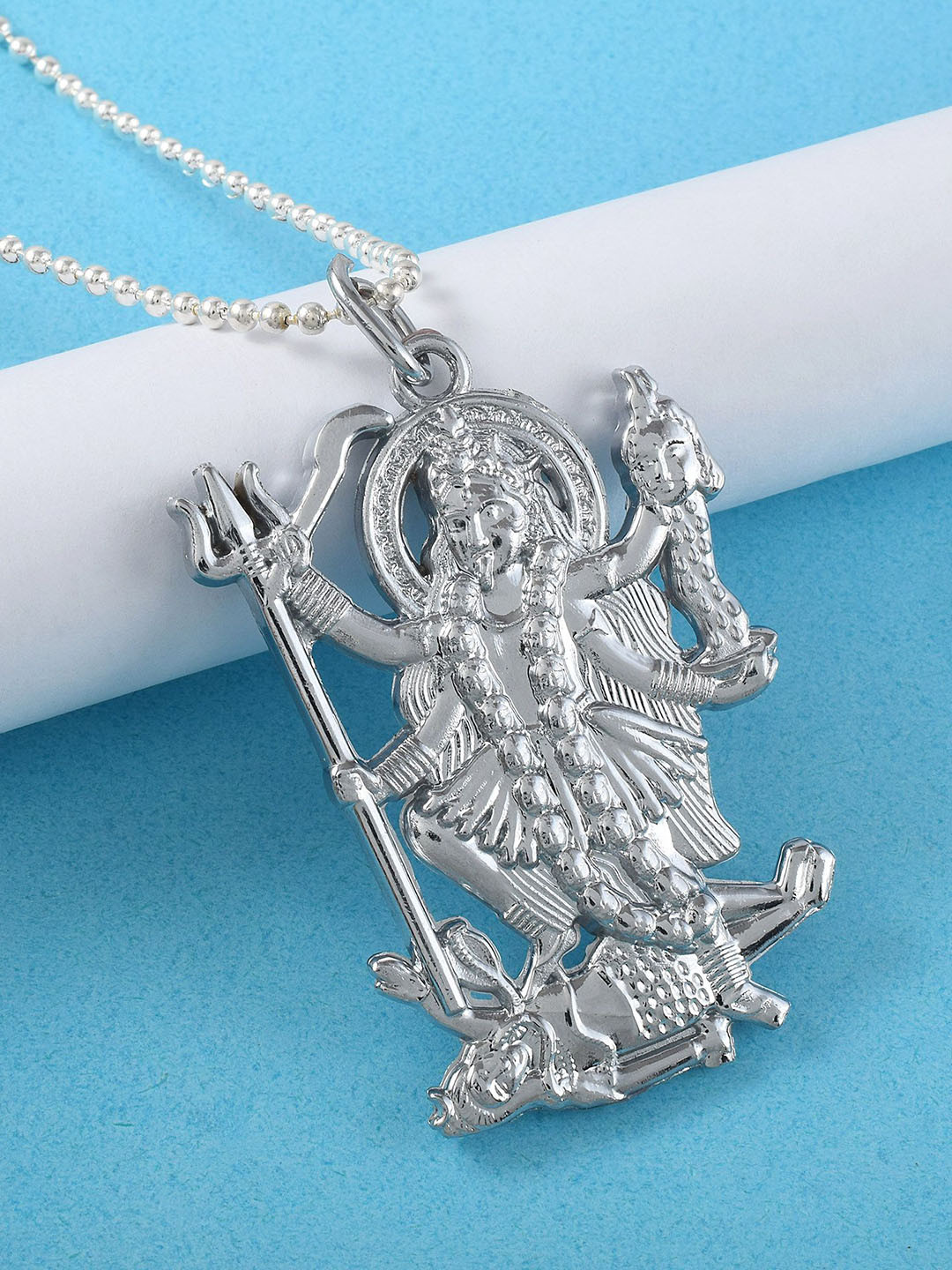 

MEMOIR Men Silver-Plated Maa Kaali Pendant With Chain