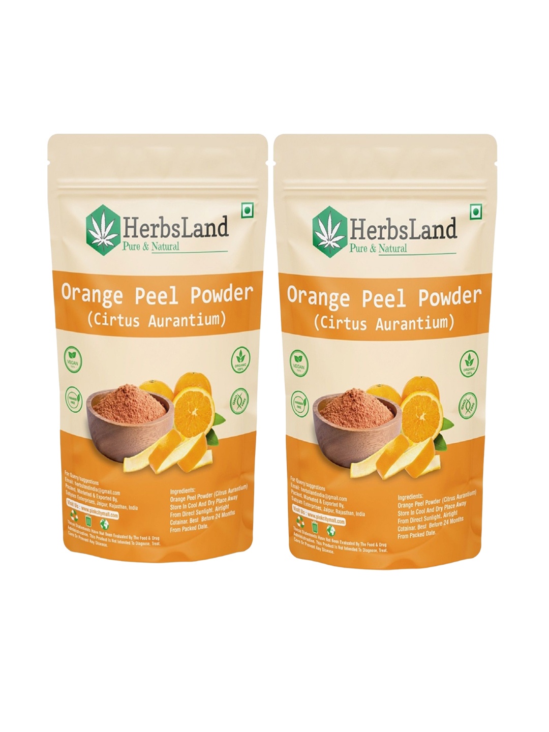 

HerbsLand Set Of 2 Orange Peel Powder Face Pack For Skin Brightening - 100 g Each