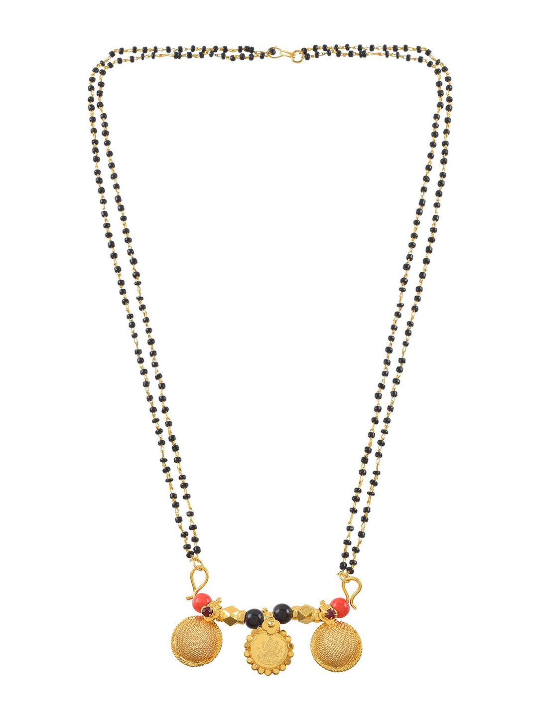

MEMOIR Gold-Plated Beaded Double Wati Lakshmi Coin Traditional Mangalsutra