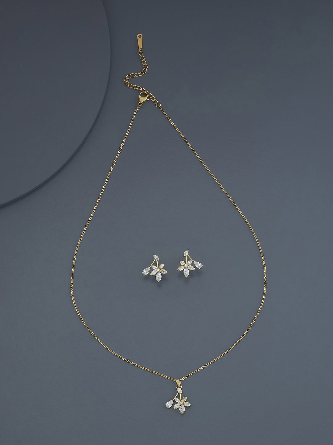 

Kushal's Fashion Jewellery Gold-Plated CZ-Studded Necklace and Earrings