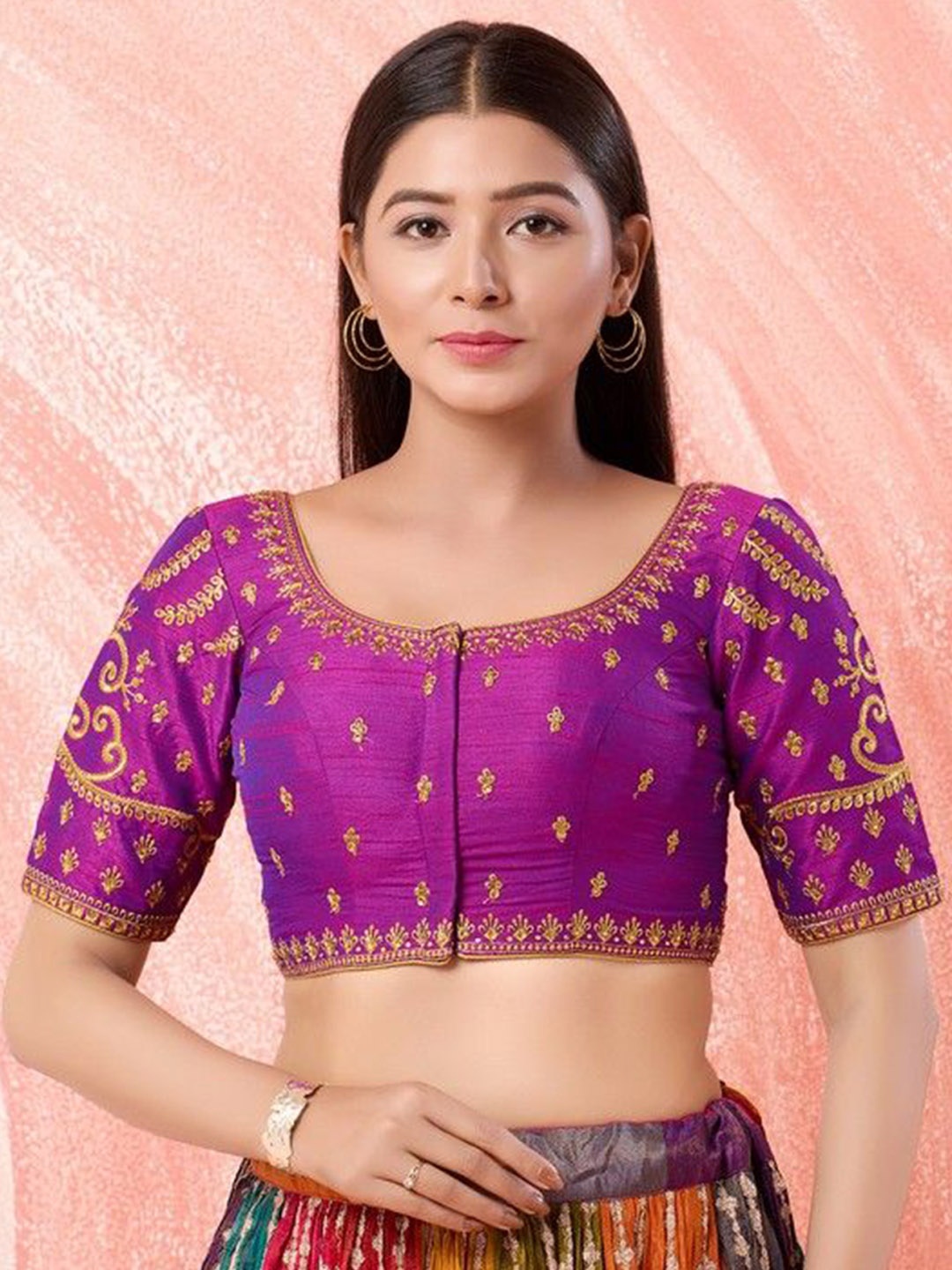 

Mmore Women Embroidered Saree Blouse, Purple