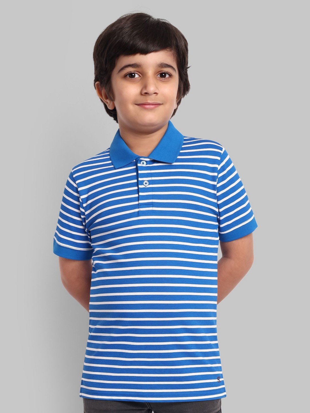 

ONE SKY Boys Striped Polo Collar Cotton T-shirt, Blue