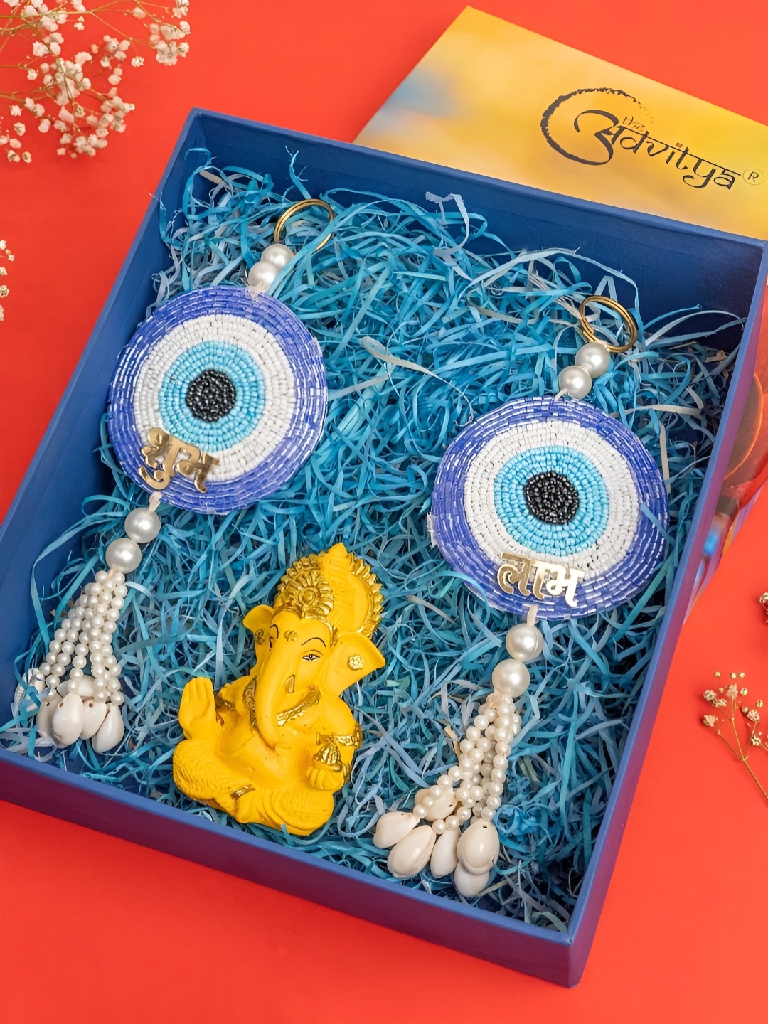 

The Advitya Evil Eye Blue ShubhLabh Wall Hanging with Resin Ganpati Statue Diwali Gift Set, Yellow