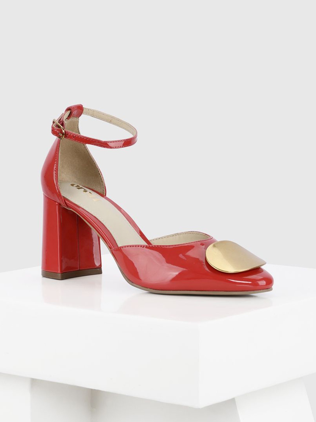 

Oroh Women Leather Party Block Pumps, Red