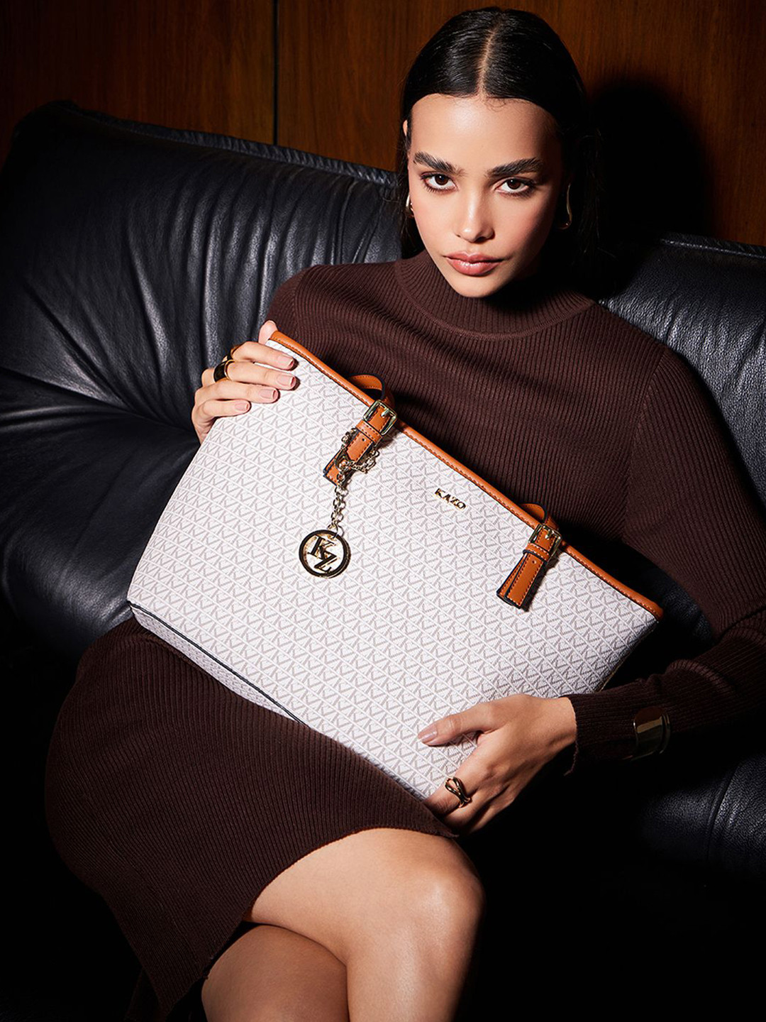 

Kazo Women Brand Logo Printed Structured Tote Bag, Off white