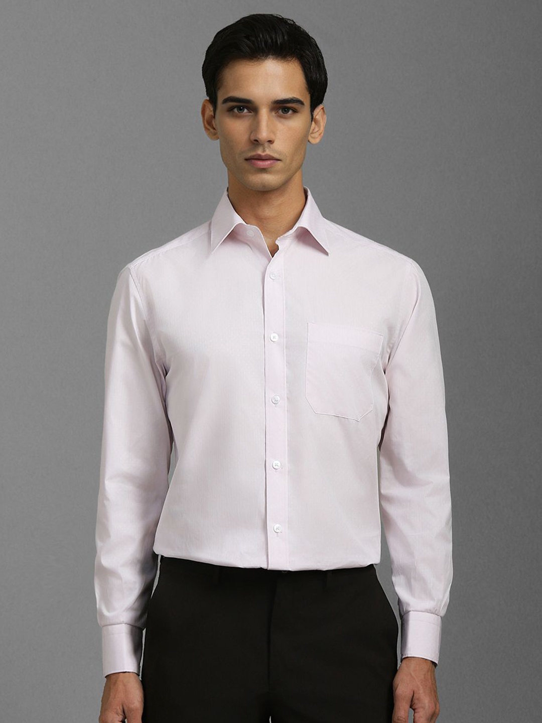 

Louis Philippe Men Classic Spread Collar Solid Cotton Formal Shirt, Pink