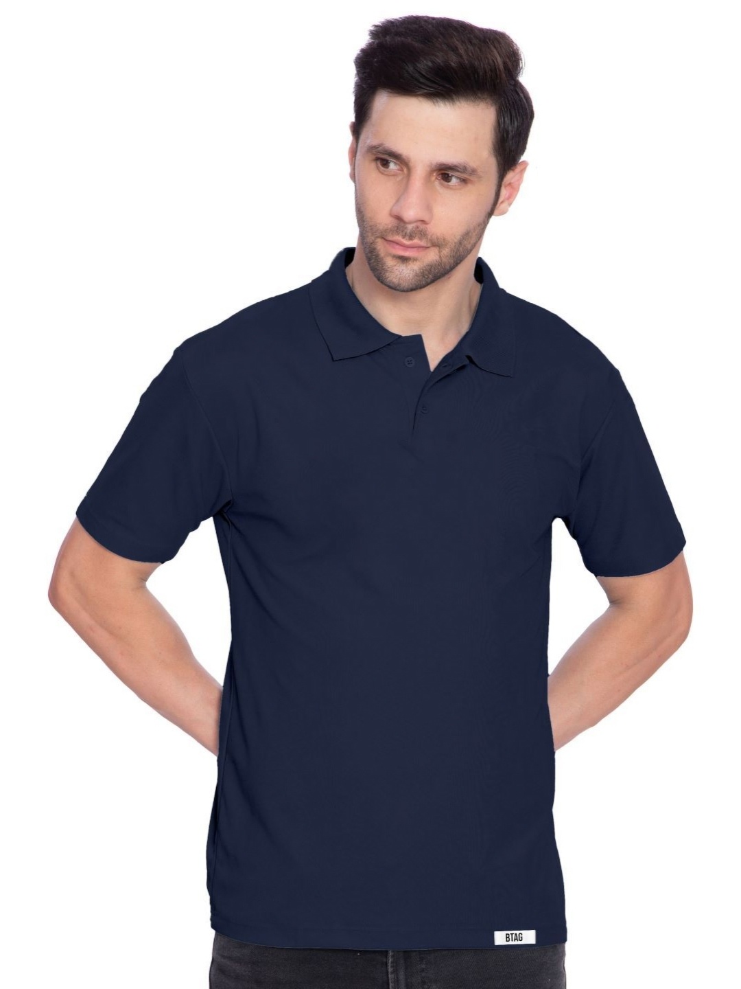 

BAESD Men Solid Polo Collar Cotton T-shirt, Navy blue