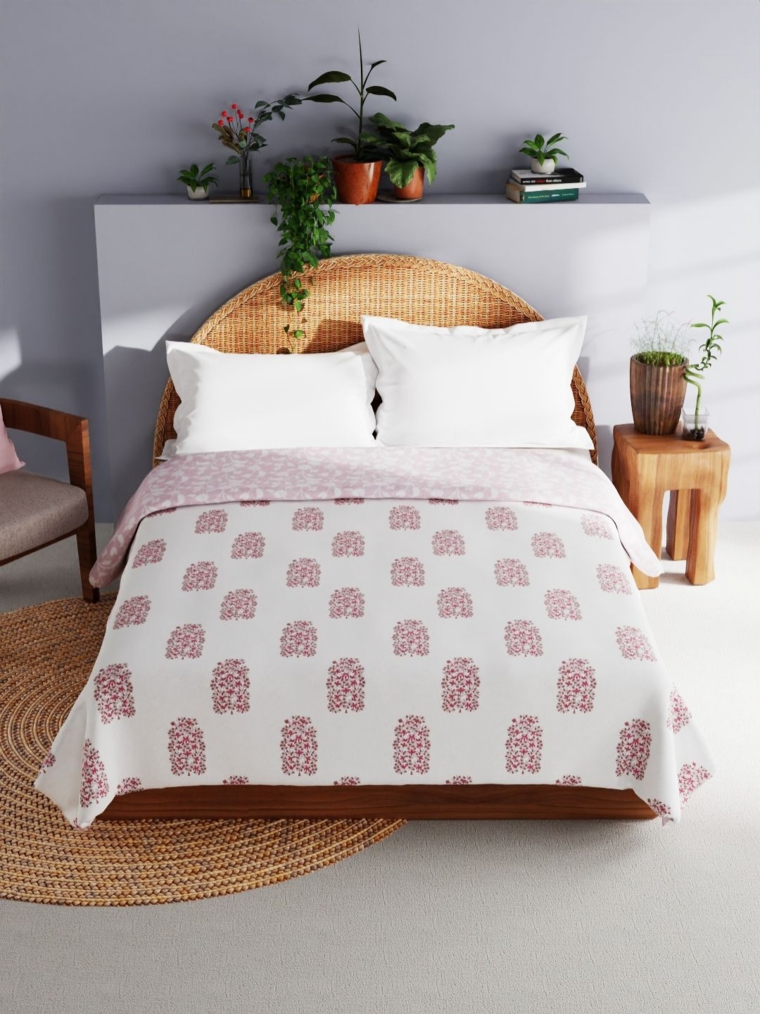 

BIANCA White & Red Floral AC Room Cotton 150 GSM Double Bed Dohar