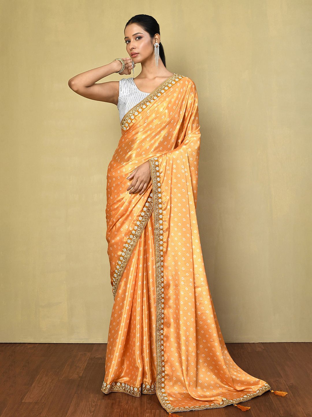 

Nazaakat by Samara Singh Bandhani Sequinned Pure Silk Saree, Yellow