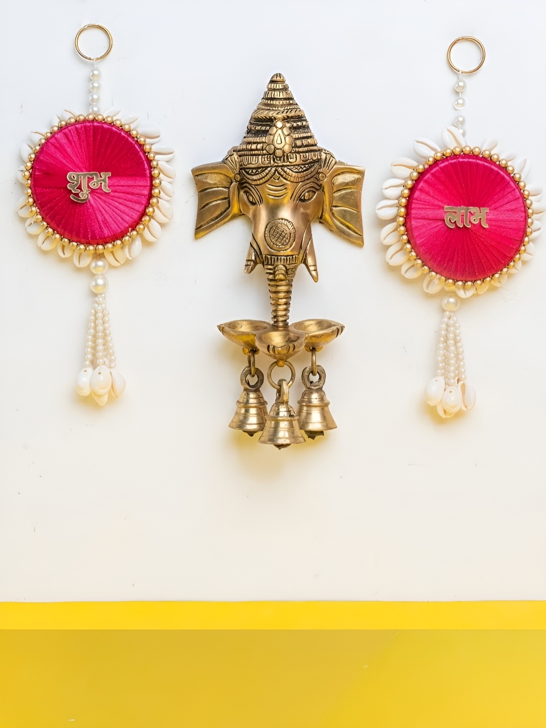 

The Advitya Brass Ganesh Hanging Diya with Shubh Labh Wall Hanging Diwali Gift Set, Gold