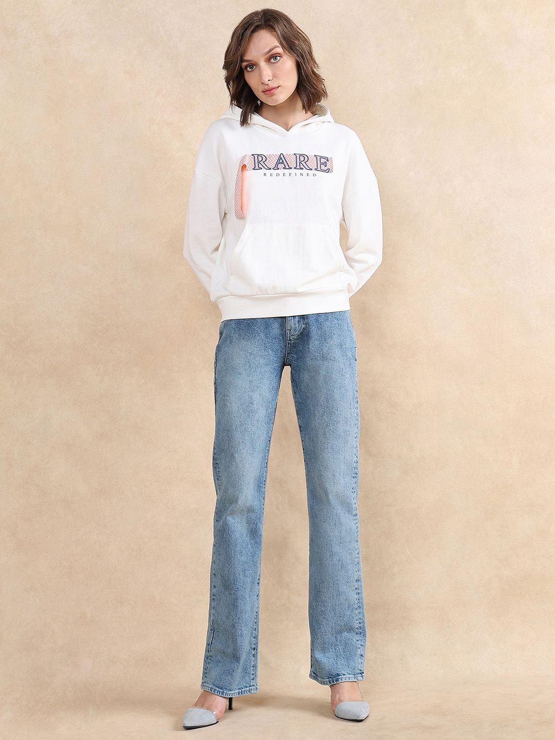 

RAREISM Women Printed Hooded Sweatshirt, Off white