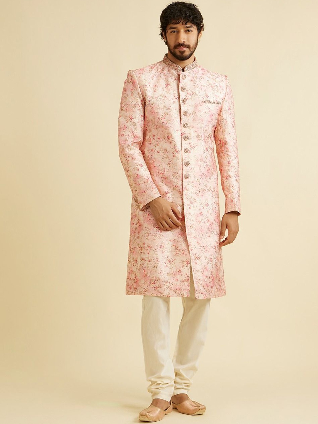 

Manyavar Men Printed Sherwani Set, Pink