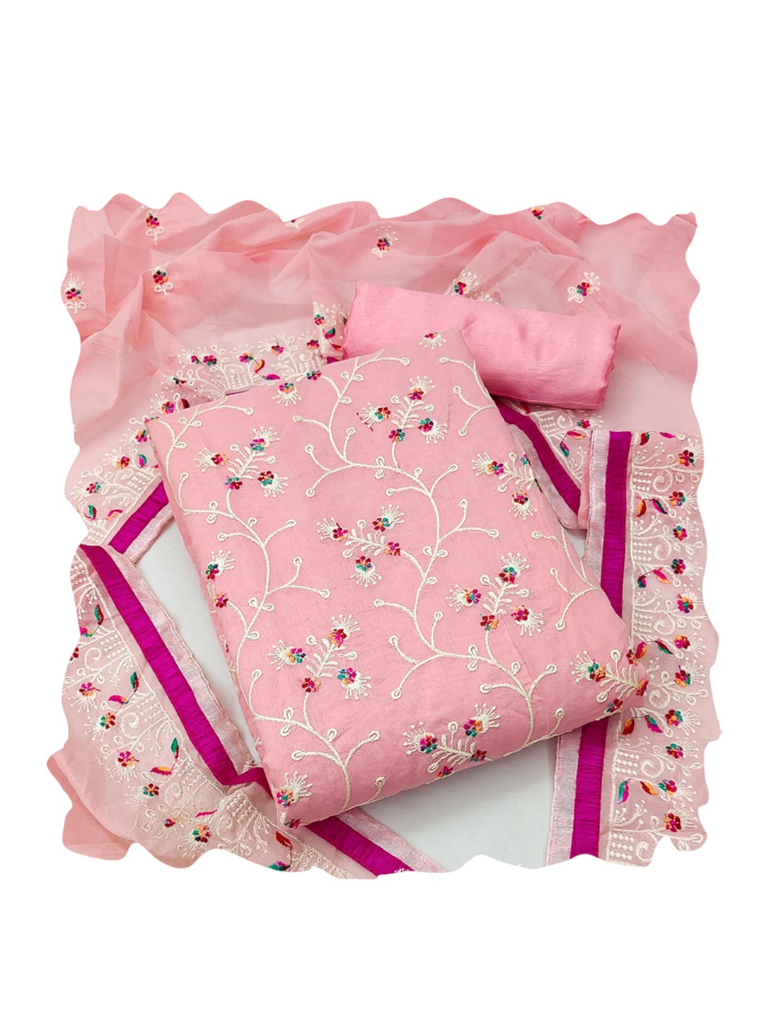 

Maroosh Floral Embroidered Unstitched Dress Material, Pink