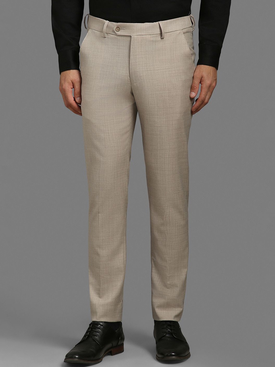 

Louis Philippe Men Solid Slim Fit Formal Trousers, Beige