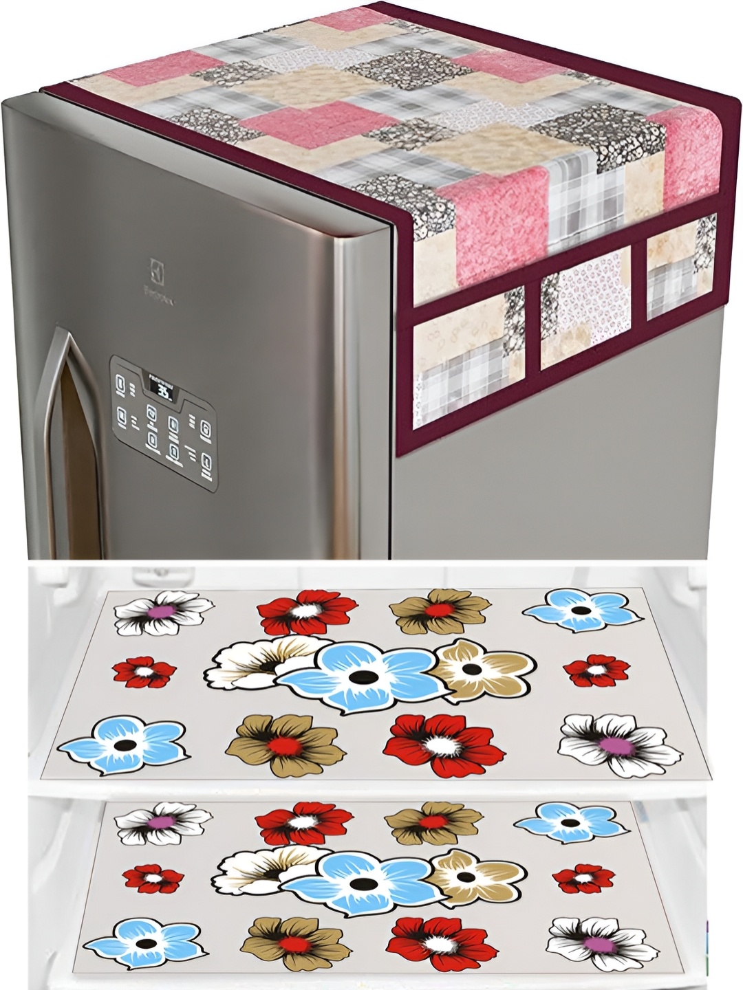 

LooMantha 6-Pcs Beige & Blue Printed Fridge Covers With Mat