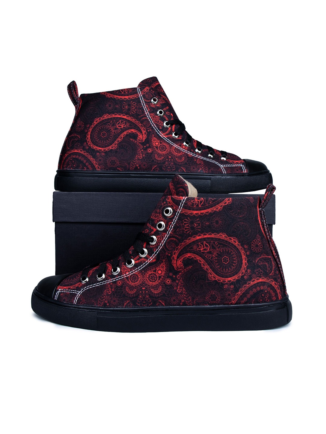 

KobSook Men Canvas High Ankle Casual Shoes, Red