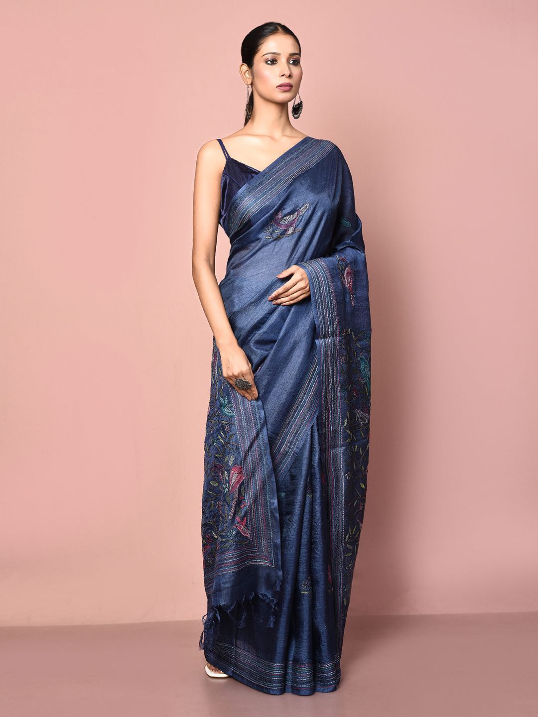 

Nazaakat by Samara Singh Floral Tissue Saree, Blue