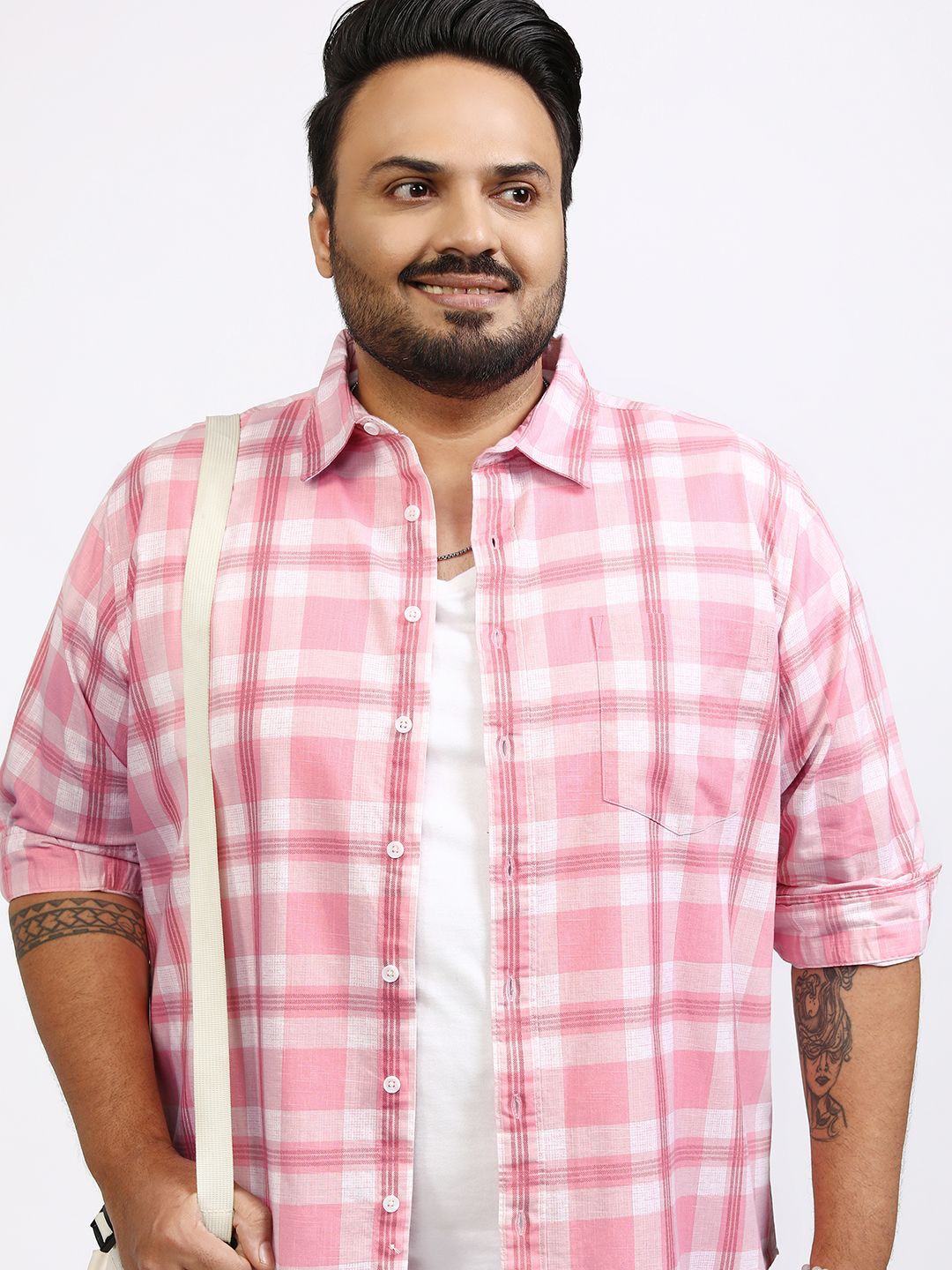 

Highlander Men Checks Plus Size Relaxed Fit Shirt, Pink