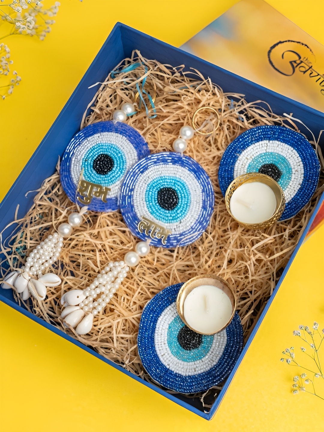 

The Advitya Evil Eye Shubh-Labh Wall Hanging Pair With Candle Holder Gift Hamper, Multi