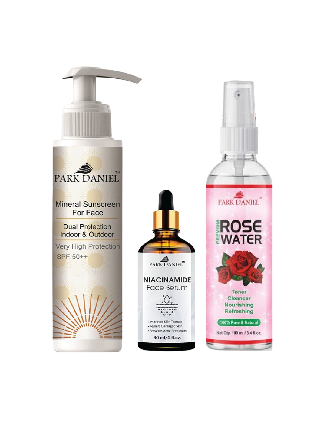 

Park Daniel Sunscreen, Serum & Rose Water Combo, White