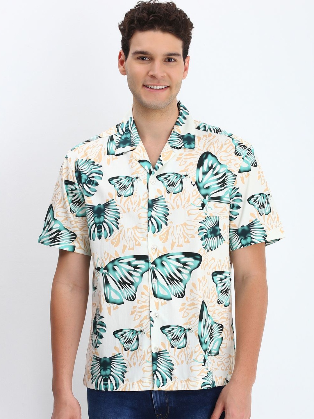 

Allen Solly Men Cuban Collar Conversational Printed Cotton Casual Shirt, White