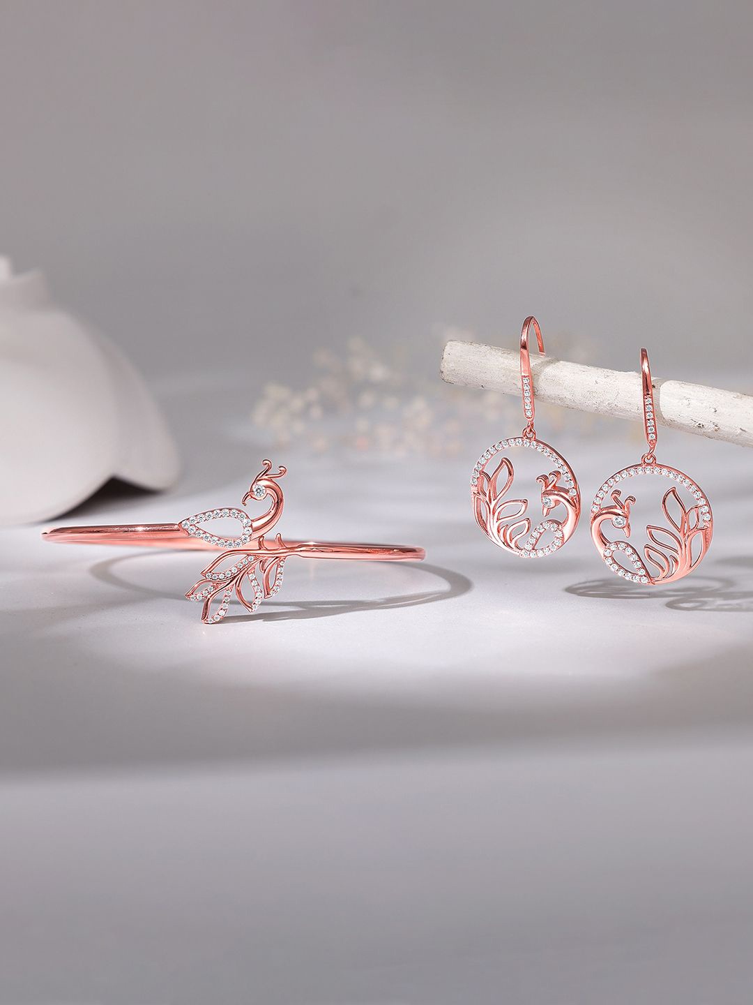 

GIVA 925 Sterling Silver Rose Gold-Plated CZ-Studded Bracelet and Earrings