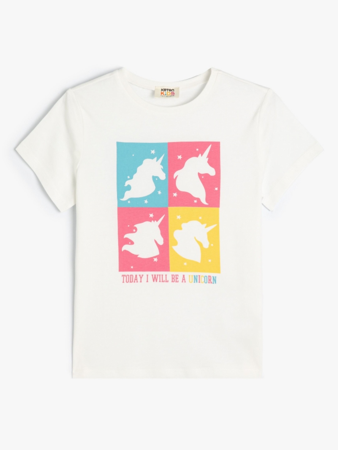 

Koton Girls Graphic Printed Round Neck Cotton T-shirt, White