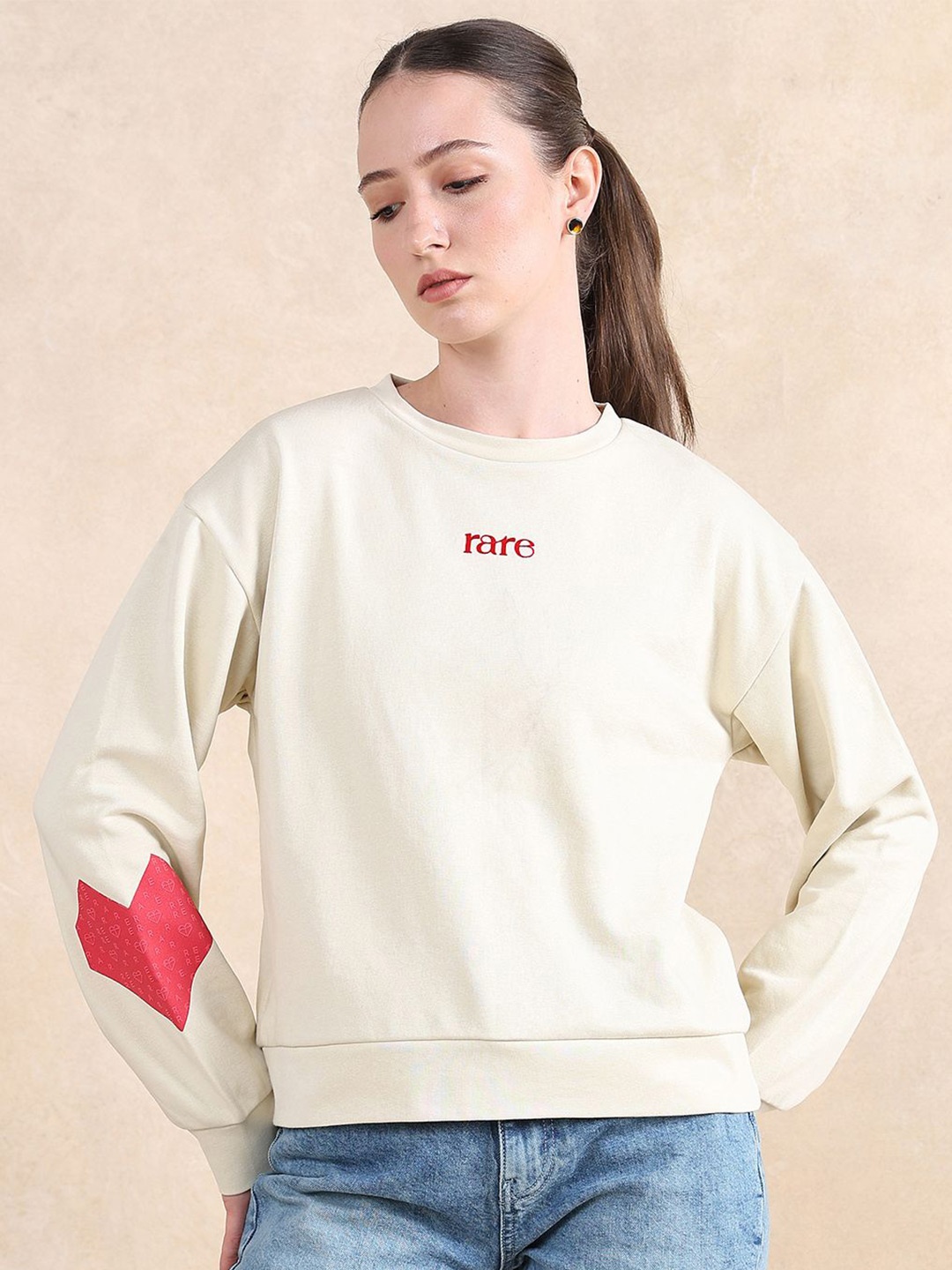 

RAREISM Women Printed Sweatshirt, Beige