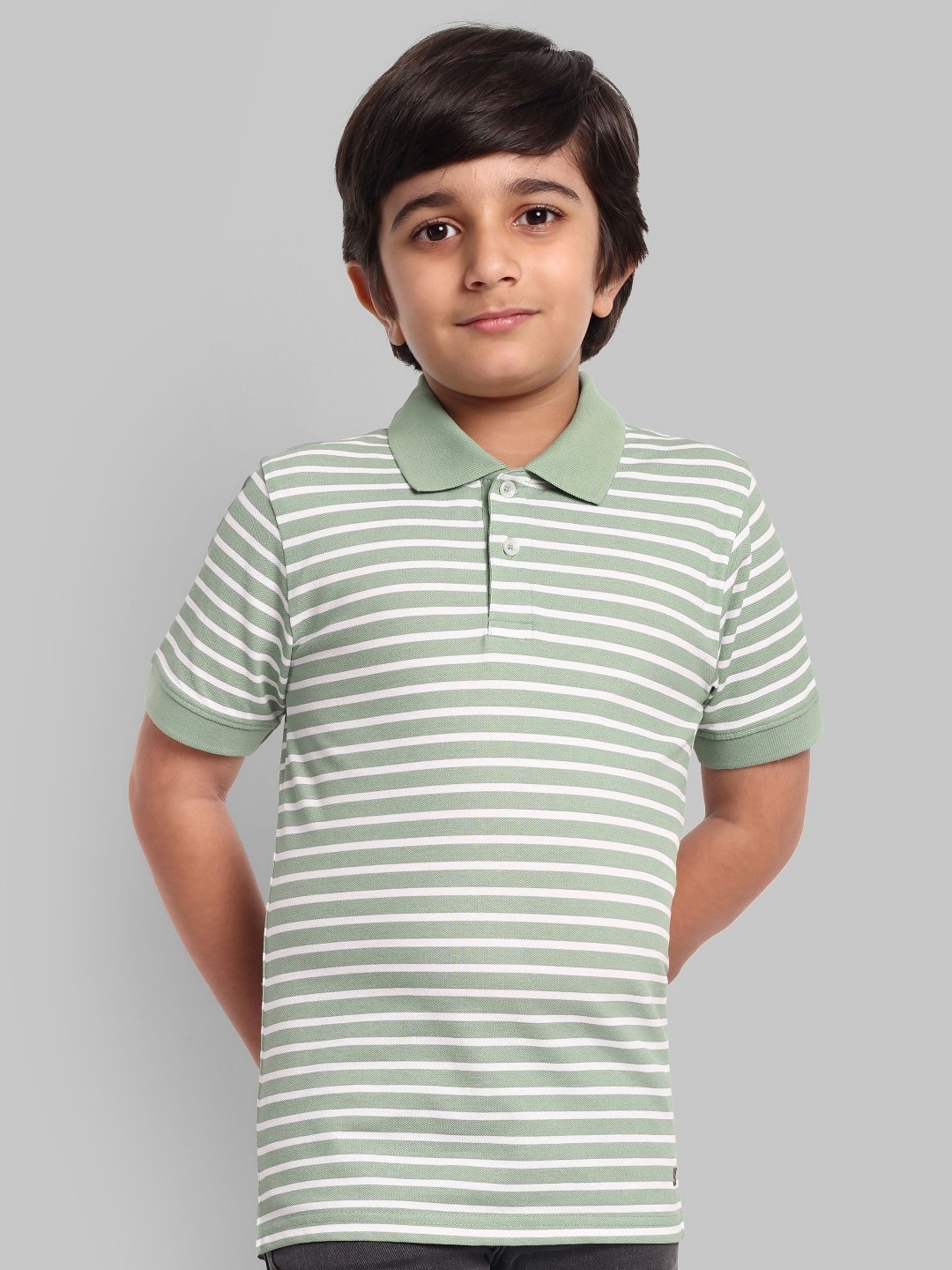 

ONE SKY Boys Striped Polo Collar Cotton T-shirt, Grey