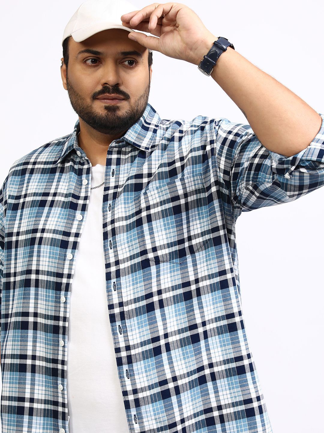 

Highlander Men Checks Plus Size Relaxed Fit Shirt, White