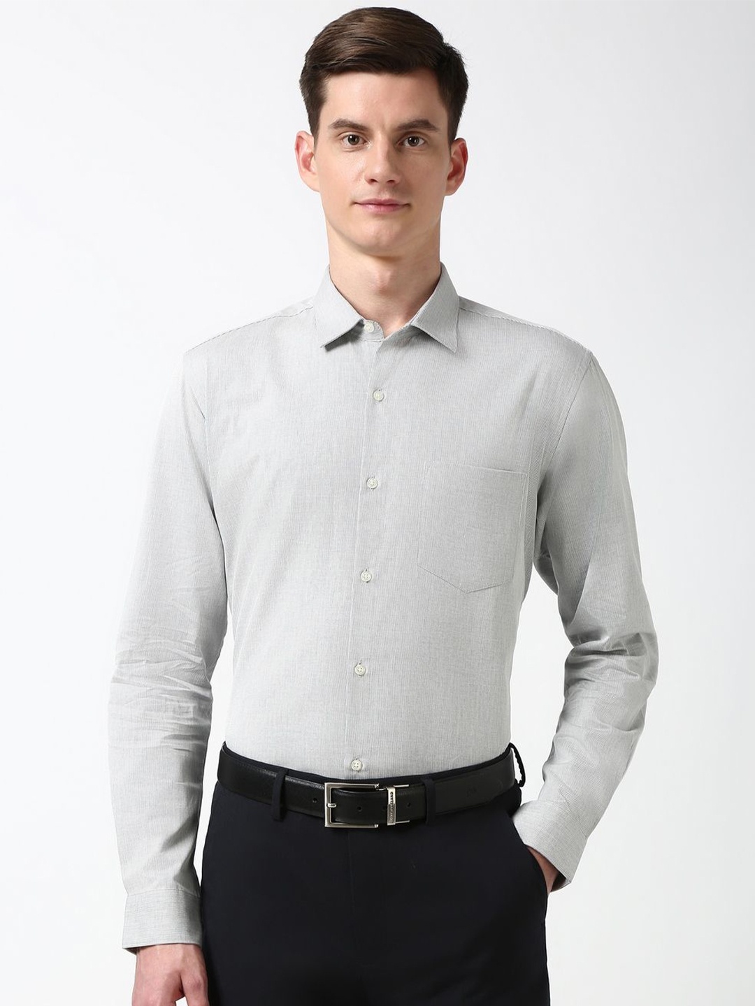 

Peter England Men Spread Collar Solid Cotton Formal Shirt, Grey