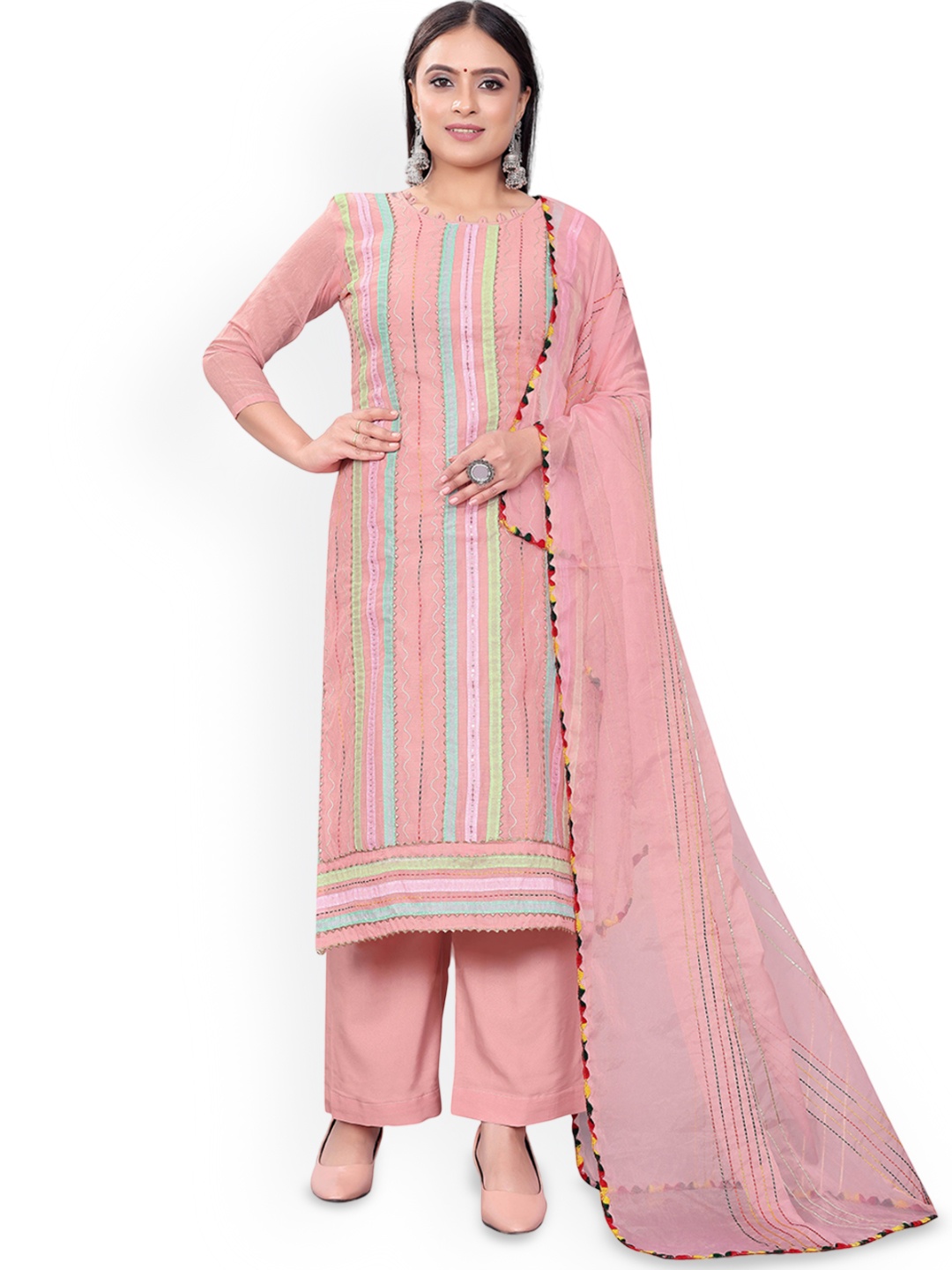 

Maroosh Embroidered Gotta Patti Unstitched Dress Material, Pink