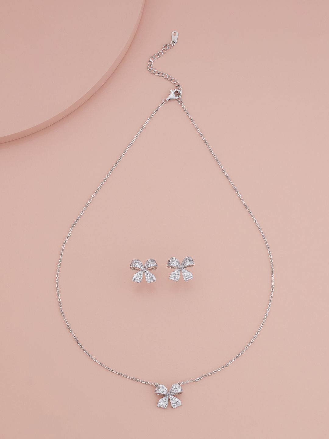 

Kushal's Fashion Jewellery Rhodium-Plated CZ-Studded Necklace and Earrings, Silver