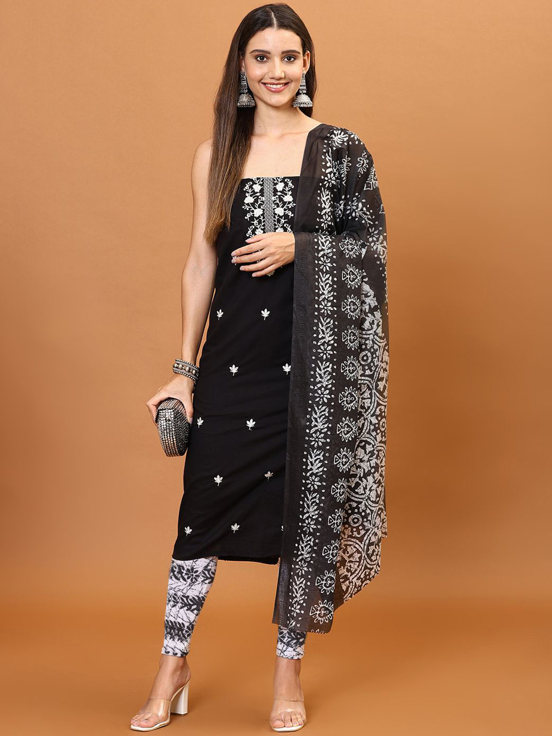 

Meena Bazaar Embroidered Unstitched Dress Material, Black